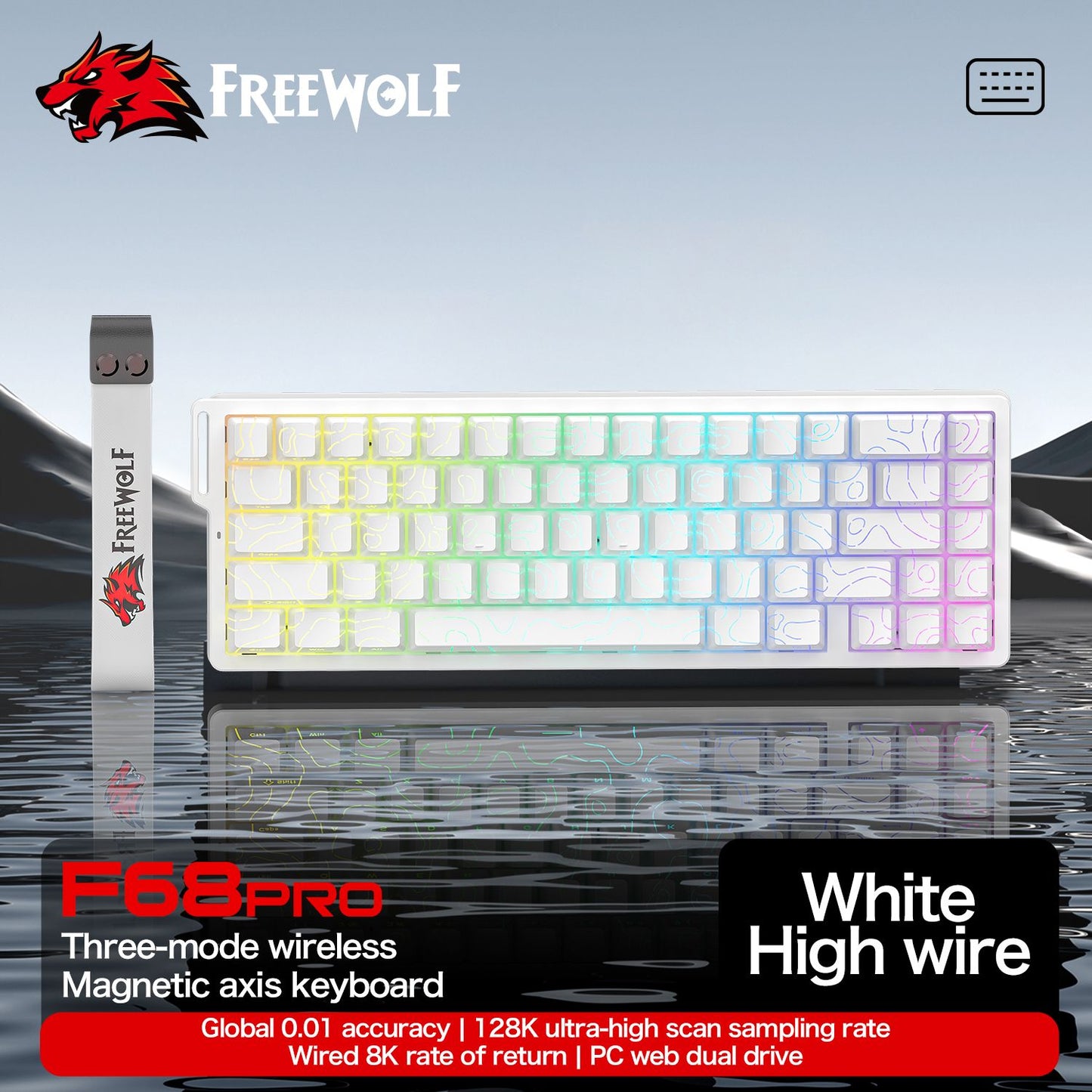 Teclado com Switch Magnético ATTACK SHARK X68HE Com Fio e FREEWOLF F68 Com Fio F68Pro Sem Fio para Jogos Profissionais 8K Hz 0,01mm Gatilho Rápido