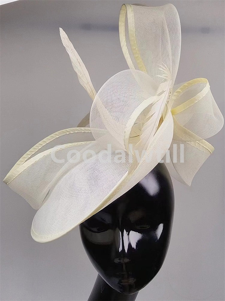 Noiva Casamento Malha Fascinators Chapéu Igreja Senhoras Mulheres Derby Chapéu Grande Fascinator Festa Evento Enfeite de Cabeça Noiva Casamento Pillbox Cap