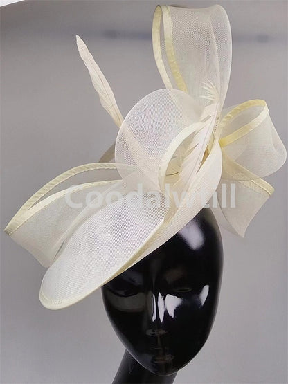 Noiva Casamento Malha Fascinators Chapéu Igreja Senhoras Mulheres Derby Chapéu Grande Fascinator Festa Evento Enfeite de Cabeça Noiva Casamento Pillbox Cap
