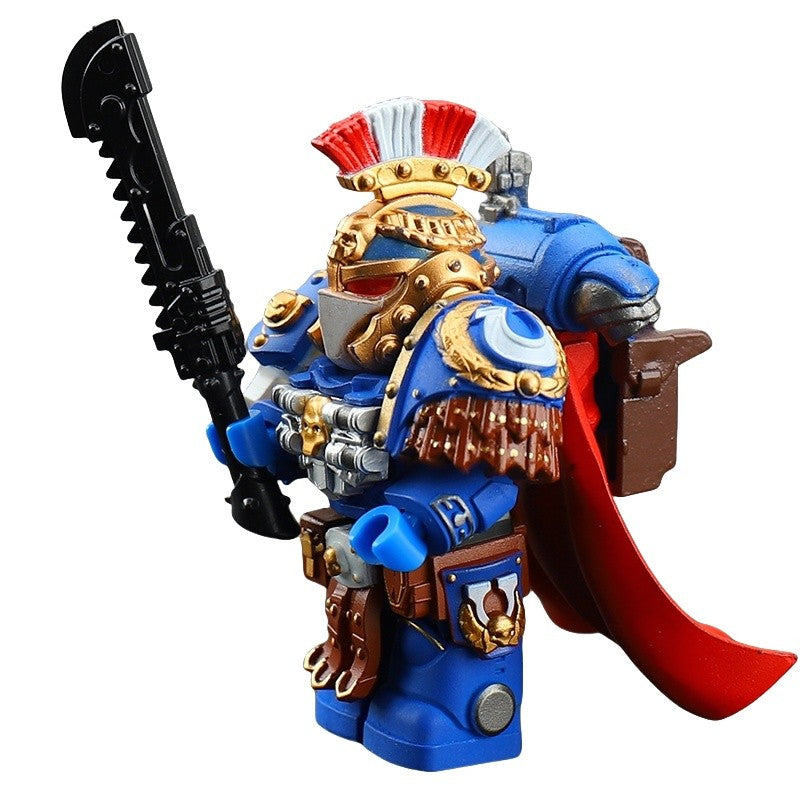 Medieval Knights War 10cm Poseable Collectible 40K Figure - Blue-Gold Armor Skull Face Design