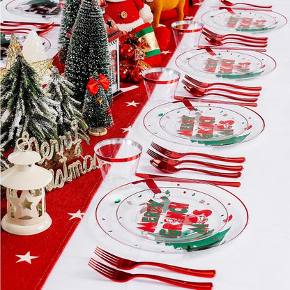 210 Peças Pratos Plásticos Transparentes Monstro Verde Conjunto Descartável de Louça de Natal Inclui 30 Pratos de Jantar, 30 Pratos de Sobremesa, 30 Garfos