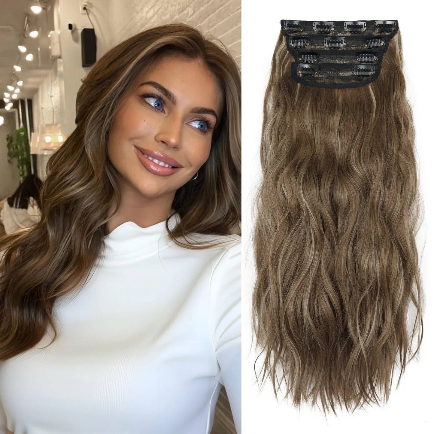 Kit 4 Peças Aplique Tic Tac Cabelo Sintético 20 Polegadas Cacheado Longo Grosso Para Mulheres Cabeça Inteira extensões de cabelo sintéticas