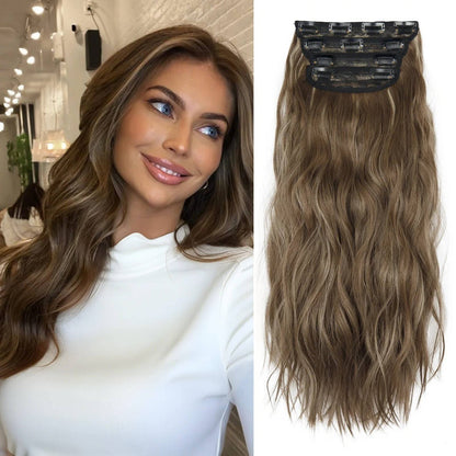 Kit 4 Peças Aplique Tic Tac Cabelo Sintético 20 Polegadas Cacheado Longo Grosso Para Mulheres Cabeça Inteira extensões de cabelo sintéticas
