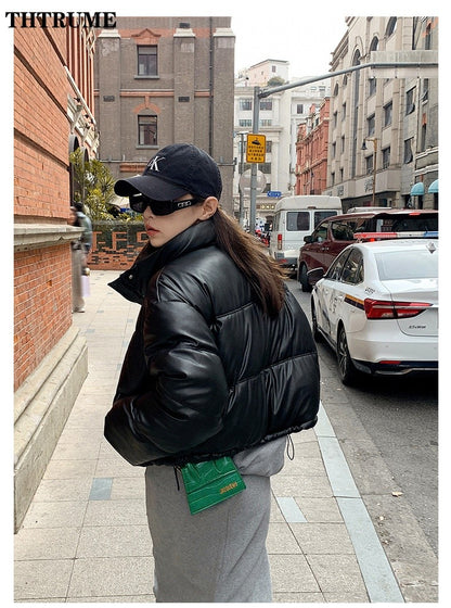 Autumn Winter Warm PU Jackets Fashion Women Long Sleeve Korean Thick Loose Coats Casual Office Lady Commute Lapel New Outerwear