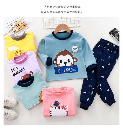 Cotton Children Pajamas Sets Unisex Soft Comfort Warm Cute Cartoon Printed Suitable Boys Girls Perfect for Autumn Winter Warmth