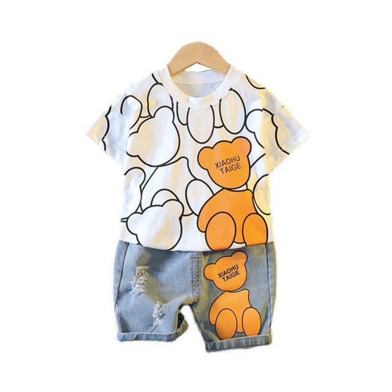 Novo Terno de Roupa de Verão para Bebê Meninas Moda Infantil Meninos Desenho Animado Camiseta Shorts 2 Peças/Conjuntos Traje Casual para Crianças Agasalhos