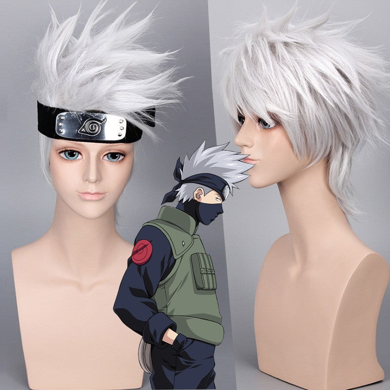 HOKAGE NINJA Hatake Kakashi Cosplay Peruca Cinza Prateado Sintética Curta Cacheada Perucas Anime Coser Peruca de Alta Qualidade para Festa Diária