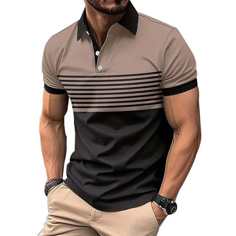 New Summer Men Casual Short Sleeve Lapel Business Polo Shirt 3D Digital Print Stripe Polo Shirt Sport Button Pullover Tops