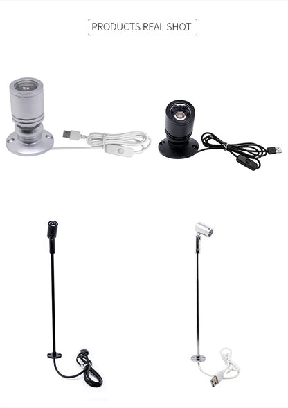 Mini LED spotlight 1W/3W jewelry display DC5V with switch USB interface shop cabinet interior toy decoration desktop focus