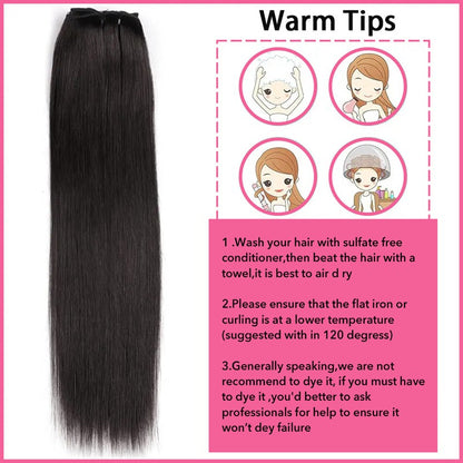 Cabelo Sintético Liso com Presilhas, Extensões de Cabelo Preto Suave de 30-45 cm, Aplique Grosso com Presilhas