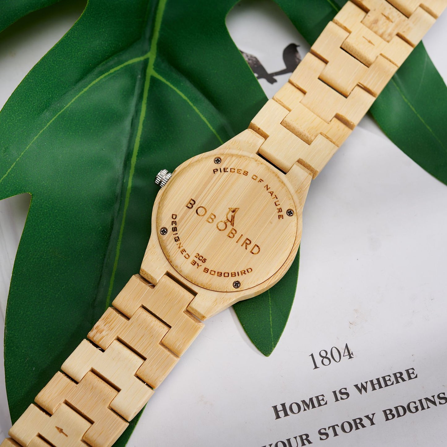 BOBOBIRD Women's Wooden Wristwatch Artistic Ladies Bamboo Quartz Watches Unique Illustration Eco-Friendly Timepieces for Women