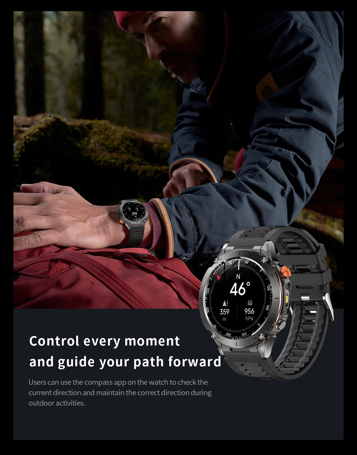 Novo T-Rex 3 GPS Smart Watch AMOLED de 1,43" à prova d'água 10ATM GNSS de banda dupla integrado Bússola Militar Esportivo Smartwatch Pulseira Masculina