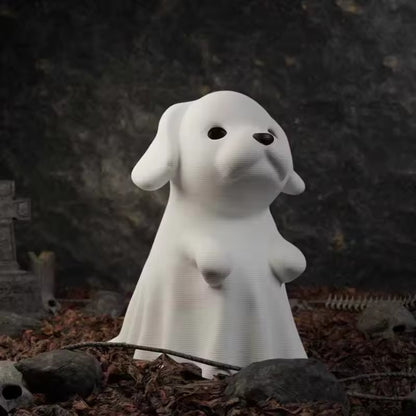 Halloween Kitten Ghost Statue – 3D Printed Cute Puppy Desktop Decor, Funny Middle Finger Ghost Ornament for Spooky Displays