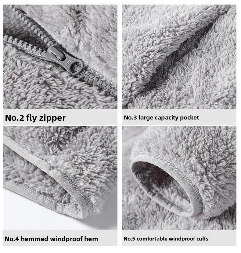 Thickened Fleece Jacket Women's Outdoor Spring Autumn Winter Double-Sided Sweatshirt Open Cardigan Polyester Fiber Stand Collar