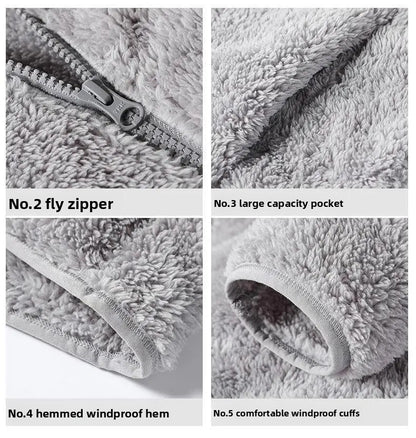 Thickened Fleece Jacket Women's Outdoor Spring Autumn Winter Double-Sided Sweatshirt Open Cardigan Polyester Fiber Stand Collar