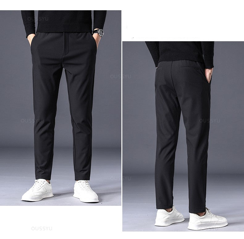 Winter Warm Men's Fleece Pants Thick Business Stretch Slim Fit Elastic Waist Jogger Korean Classic Black Gray Blue Trousers Male