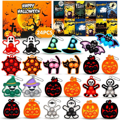 6-24PCS Halloween Mini Silicone Decompression KeychainPumpkin Bubble Backpack Pendant Push Keychains Sensory Toy Halloween Gift