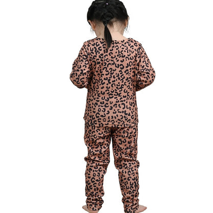 New Kids' Pajama Set Fashion Cute Leopard Print Spring Autumn Girls' Long Sleeve Long Pants Velvet Sleepwear Children's Clothing