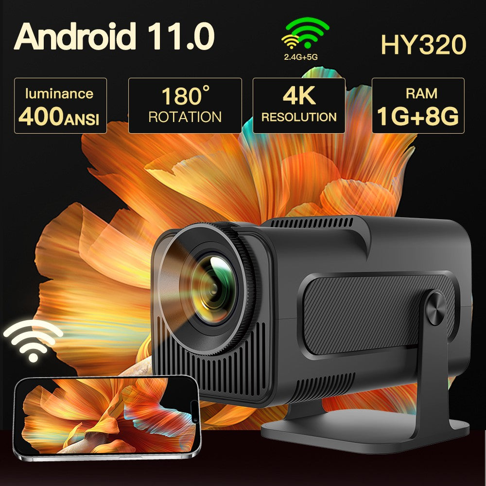 Projetor inteligente HY320 LYNCAST WiFi duplo 6 400 ANSI BT5.0 correção automática 1920 1080P Full HD 4K vídeo doméstico ao ar livre mini projetor