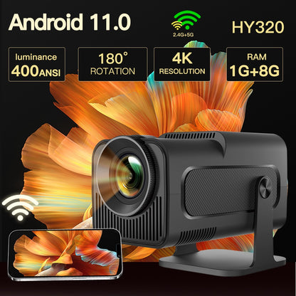 Projetor inteligente HY320 LYNCAST WiFi duplo 6 400 ANSI BT5.0 correção automática 1920 1080P Full HD 4K vídeo doméstico ao ar livre mini projetor