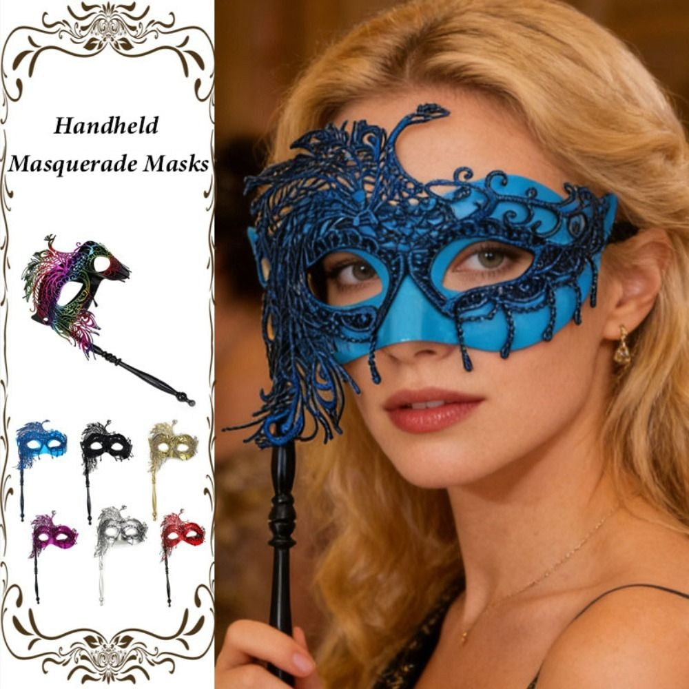 Half-face Handheld Masquerade Masks Masquerade Ball Props Carnival Party Lace Peacock Mask Costume Party Deecor with Stick