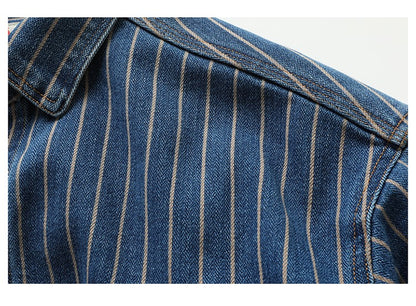 American Retro Workwear Long Sve Denim irt Loose Casual Striped ket irt Youth Trend Autumn Wear Iron Free