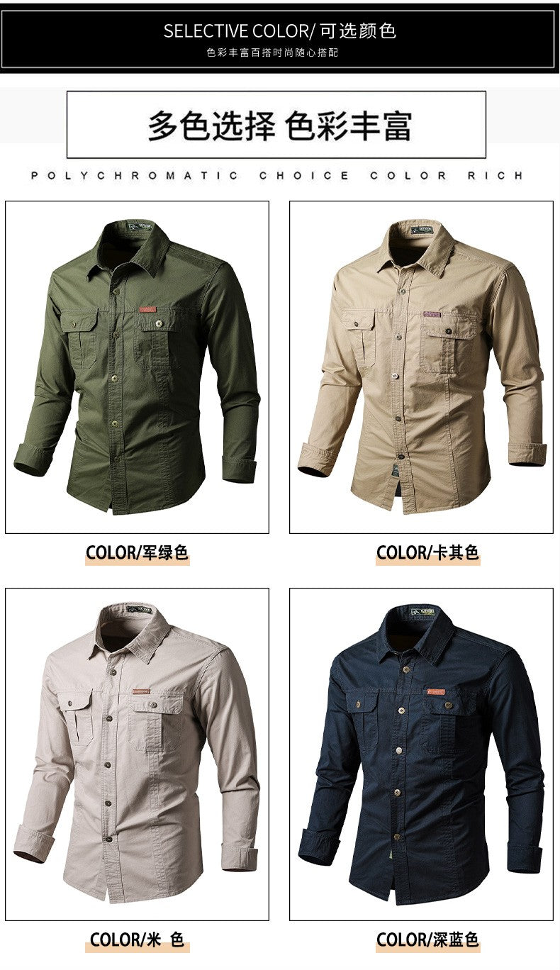 Mens Katoen Militaire Shirts Mannen Lange Mouwen Casual Dress Shirt Mannelijke Cargo Werk Shirts Heren Werken Shirts