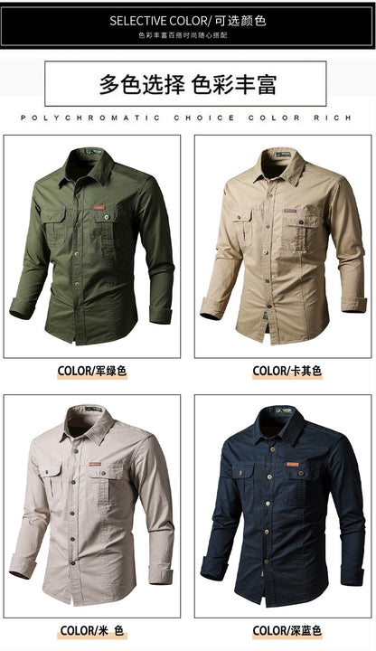Mens Katoen Militaire Shirts Mannen Lange Mouwen Casual Dress Shirt Mannelijke Cargo Werk Shirts Heren Werken Shirts