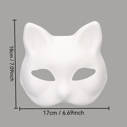 5 Pcs Blank White Cat Mask, DIY Unpainted Half Face Mask for Kids Adults Halloween Masquerade Party Art Painting Craft Project