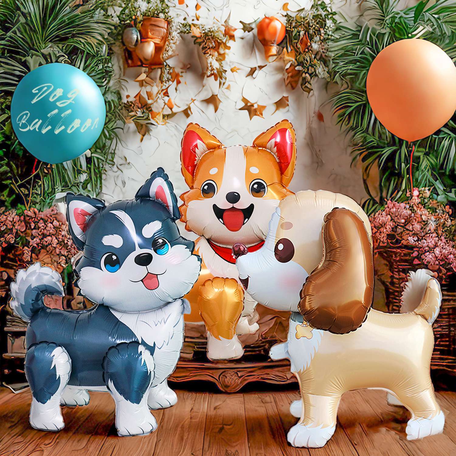 Dog Aluminum Film Balloon Husky Corgi Big Ear Dog Cartoon Shaped Balloon Children's Birthday Decoration Shower Decoration