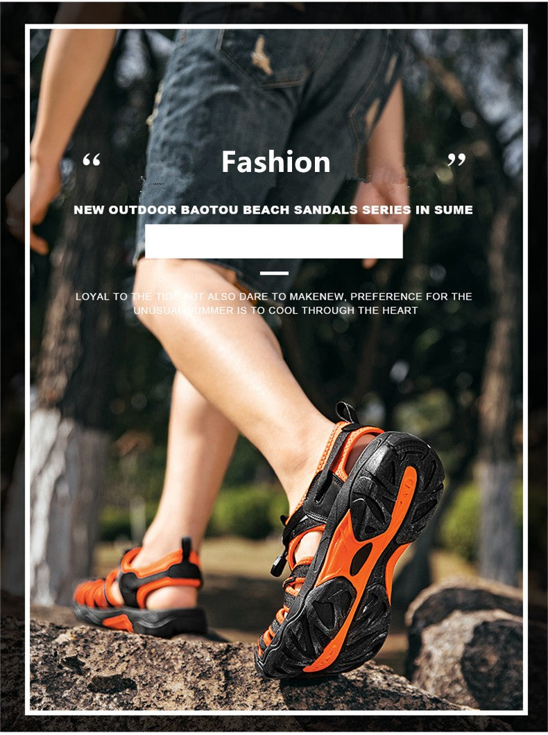 New Summer Genuine Leather Men Sandals Fashion Design Breathable Casual Shoes Men Soft Bottom Outdoor Beach Sandals Big Size 48