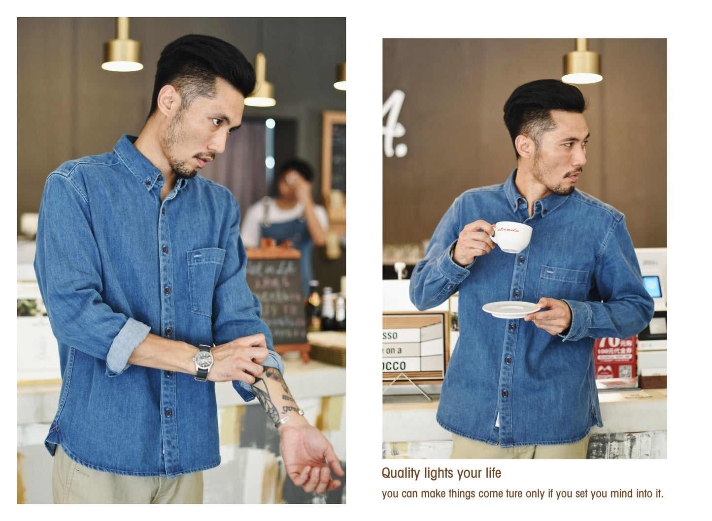 SauceZhan Chambray shirt  men shirt long sleeve Denim Shirt Cotton Casual Wash Shirt Mens Dress Shirts Jeans Shirts Slim