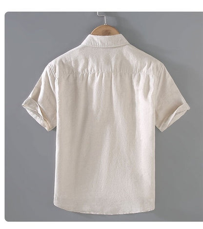 Cotton Linen Hot Sale Men's Short-Sleeved Shirts Summer Streetwear Plain Color Stand Collar Casual Beach Style Plus Size M-3XL