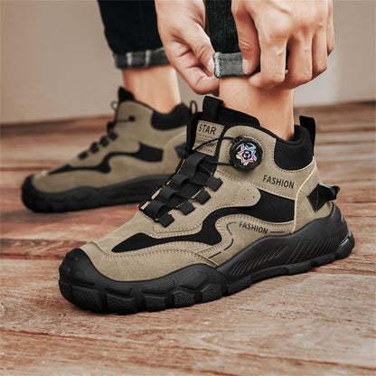 High-Top Men's Shoes for Winter, Thick-Soled Sports Shoes, British Style Retro Work Shoes, Rotating Buckle Casual Boots