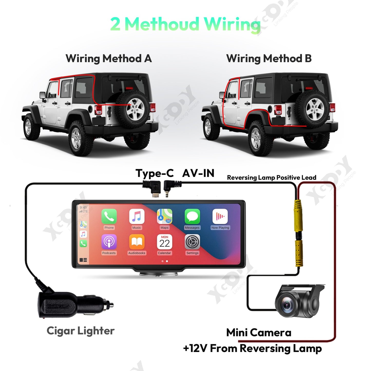 4K 1080P  10.26" Wireless Apple CarPlay Android Auto Touchscreen Car DVR Dashcam Dual Lens Video Recorder Mirror Link WIFI BT FM