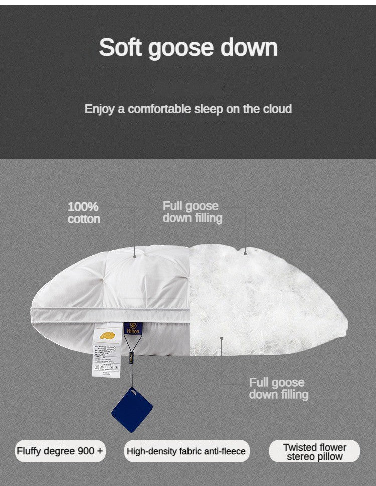95% Goose Down Pillow White Cotton PillowCover Rectangle Bedroom Sleep 5-Star Hotel Pillow Low-Mid-high Pillows for Sleeping