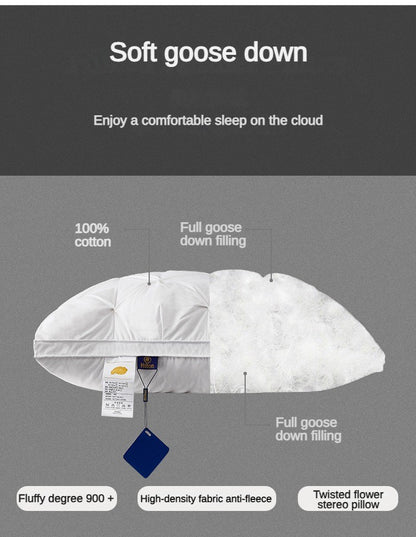 95% Goose Down Pillow White Cotton PillowCover Rectangle Bedroom Sleep 5-Star Hotel Pillow Low-Mid-high Pillows for Sleeping