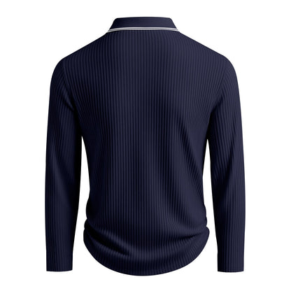 Spring And Autumn New Men's Striped Long Sleeve Polo Shirt Slim Fit Collar Multi Color Business And Leisure Versatile Men's Top