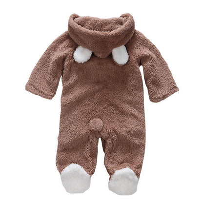 Winter Newborn Baby Plush Bodysuit Jumpsuit Cartoon Hoodies Boy Girl Romper Twins Clothes Korean version 0-12M