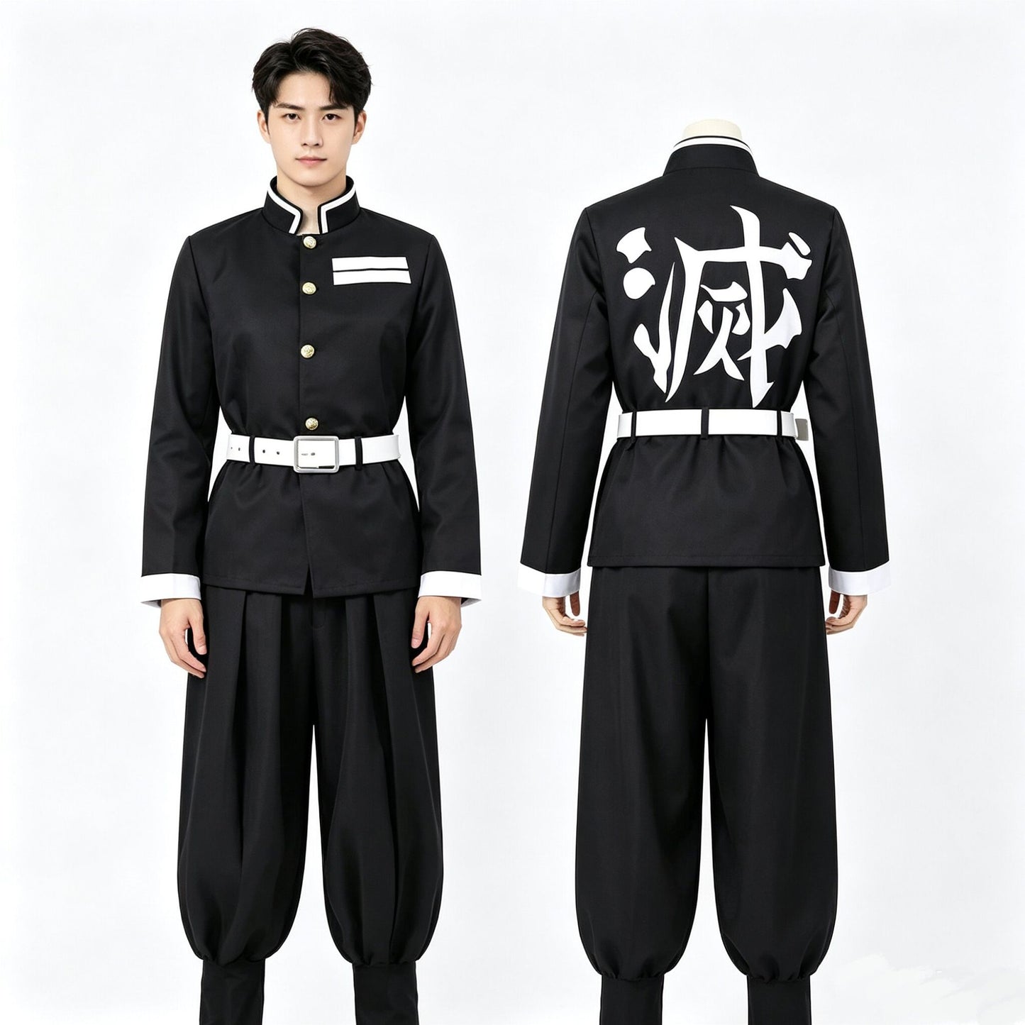 Anime no Yaiba Cosplay Japanese Anime Black Team Uniform Cosplay Costume Set Stand Collar Shirt White Belt for Theme Party