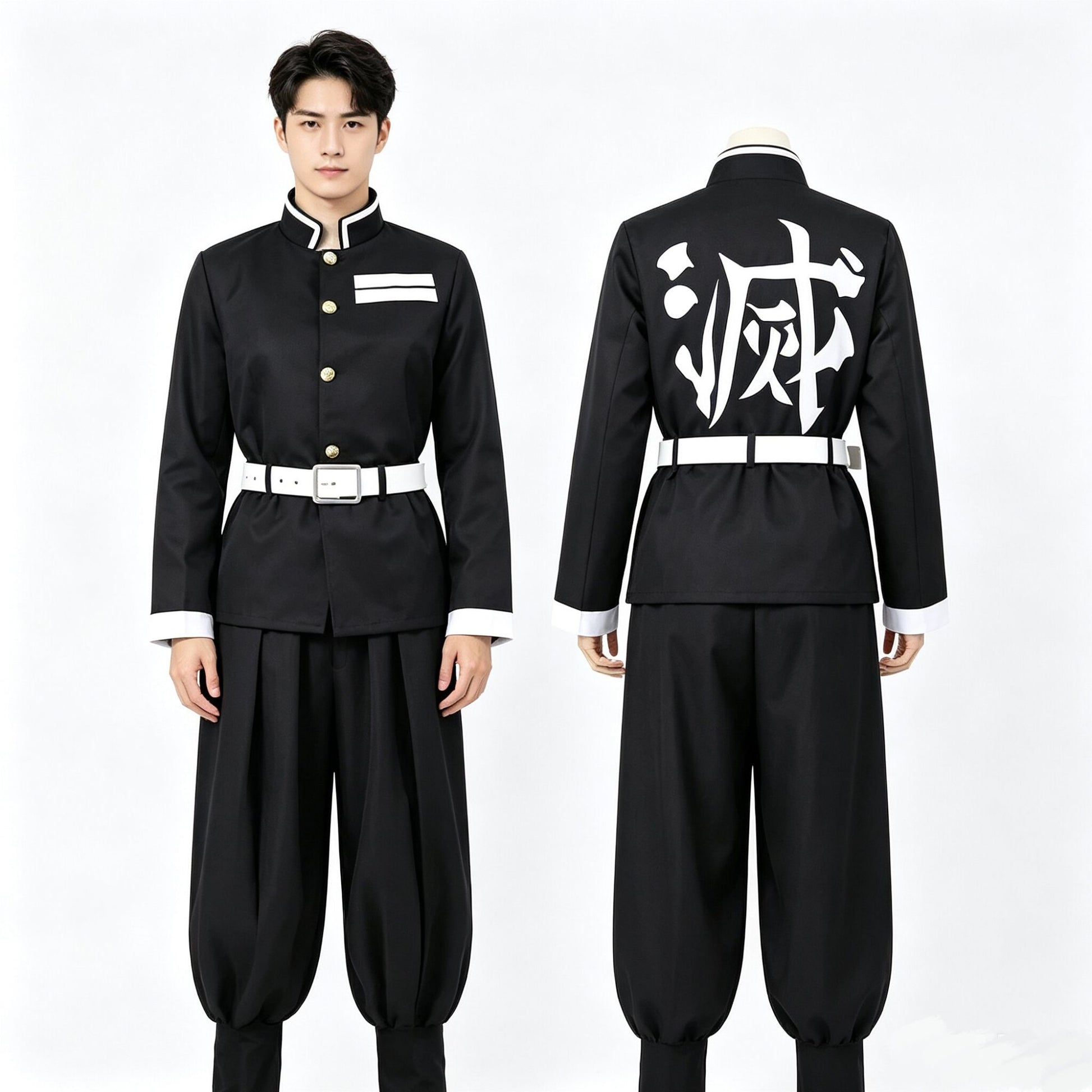 Anime no Yaiba Cosplay Japanese Anime Black Team Uniform Cosplay Costume Set Stand Collar Shirt White Belt for Theme Party