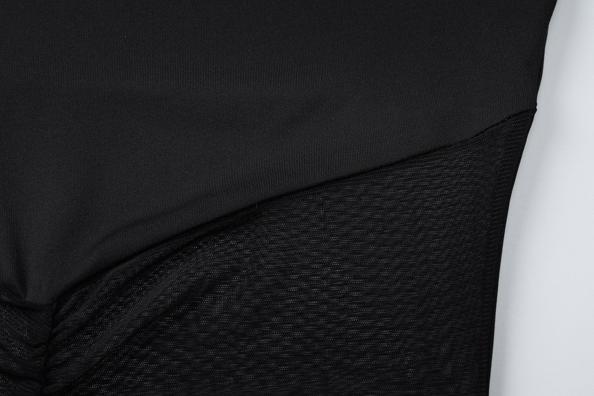 2025 Solid Long Sleeve Patchwork Mesh Sexy Ruched Bodycon Maxi Dress Spring Women Fashion Y2K Clothes Streetwear Party Club