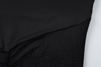 2025 Solid Long Sleeve Patchwork Mesh Sexy Ruched Bodycon Maxi Dress Spring Women Fashion Y2K Clothes Streetwear Party Club