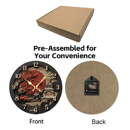 Samurai Themed Wooden Round Silent Hanging Wall Clock, Suitable For Living Room, Office, Study Room, Bedroom, Home Decoration