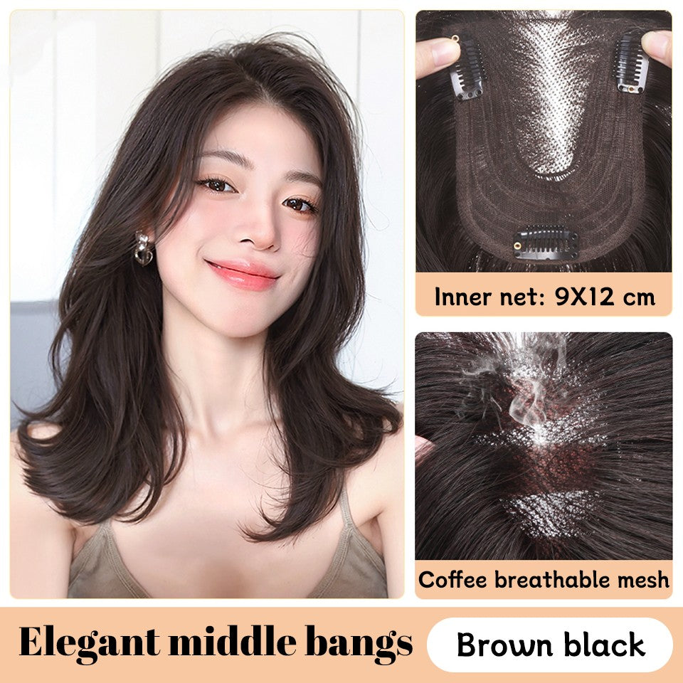 Yelowtim Aplique de Cabelo Sintético com Franja para Mulheres Aumenta o Volume de Cabelo no Topo da Cabeça
