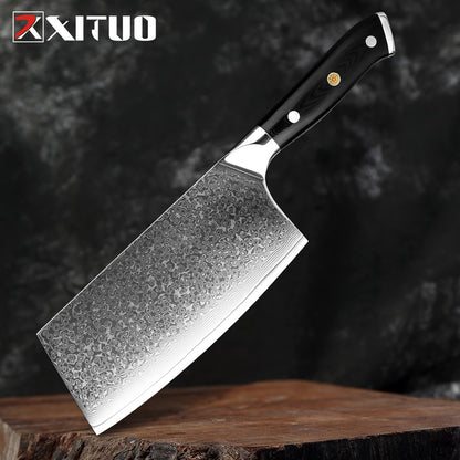 1-9 PCS Chef Knife Set Damascus Steel Kitchen Knives Razor Sharp Cleaver,Paring,Bread,Boning,Chef Special Knife With G10 Handle