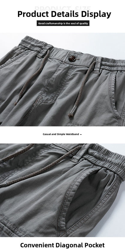 Men's Casual Loose Cotton Work orts American Retro Sle Five-Quarter Length Youth Faion Summer Apparel Straight Leg Fit