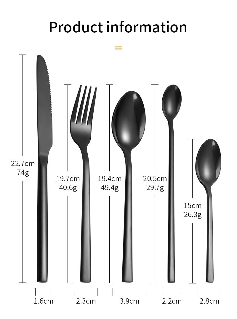 Conjunto de Talheres Ocidentais Pretos para Jantar 6 Peças Conjunto de Talheres de Aço Inoxidável Faca Garfo Colher de Chá de Gelo Conjunto Clássico de Talheres para Festa