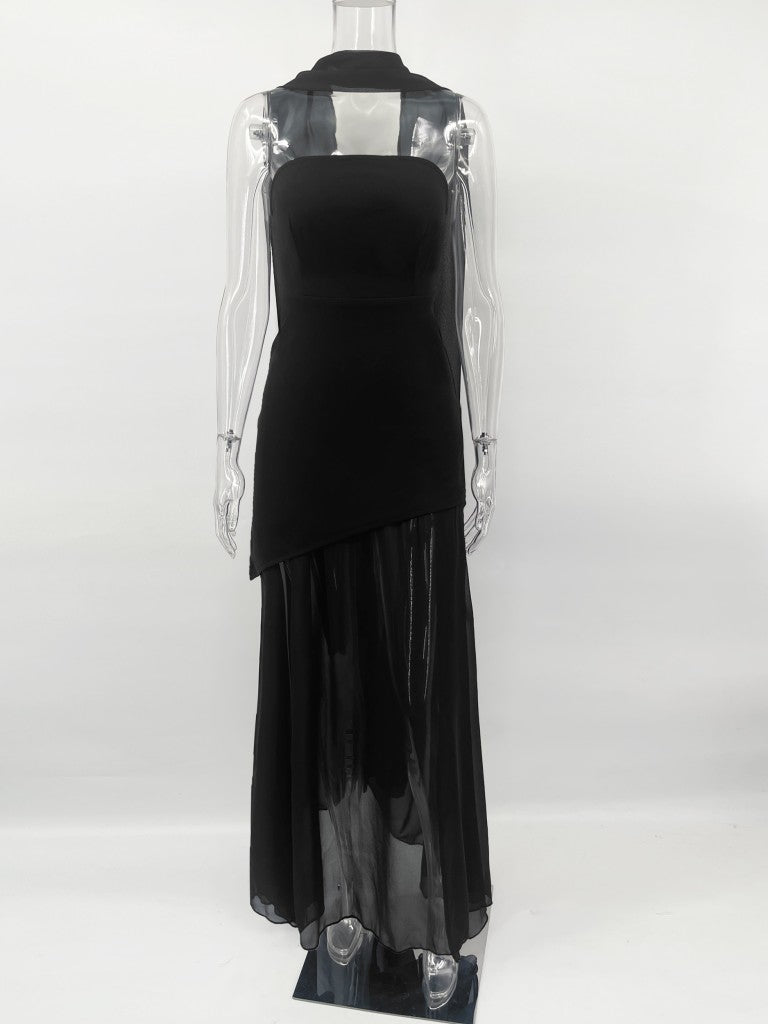 TARUXY Fashion Strapless Dress With Ribbon Female Elegant Sleeveless Mesh Beach