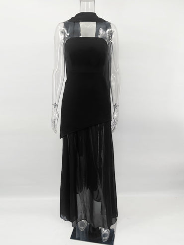 TARUXY Fashion Strapless Dress With Ribbon Female Elegant Sleeveless Mesh Beach